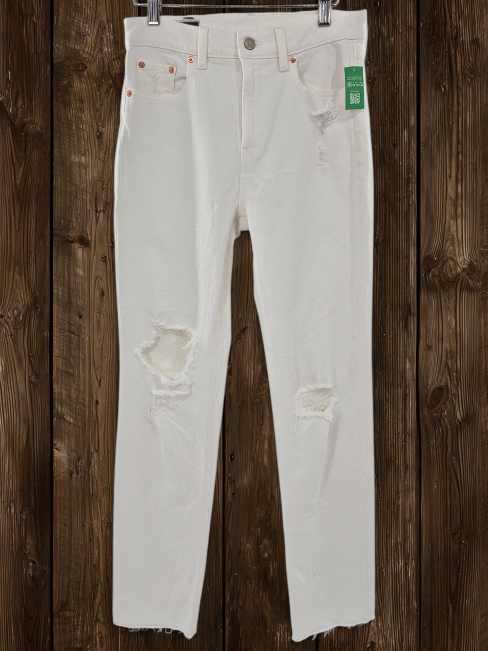 GAP White Cheeky Straight High Rise‎ Jeans 27W Distressed Raw Hem Coastal Summer